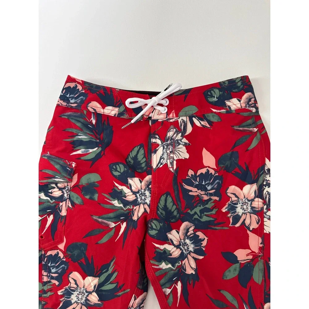 Volcom Kids Red Floral Tropical Board Shorts Swim Trunks Size 25 C0802304